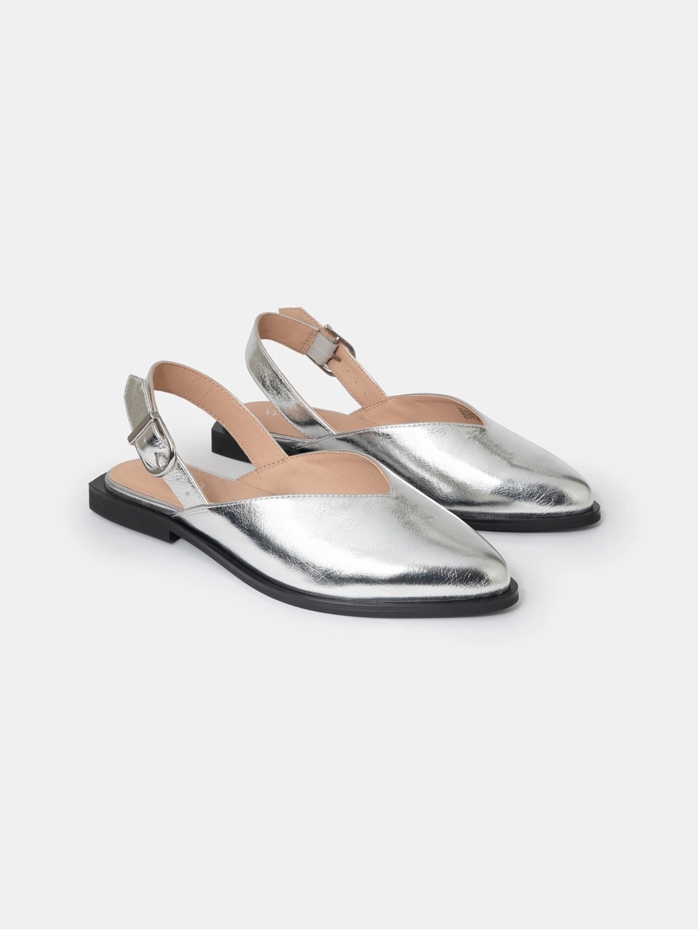 READ DESCRIPTION 9WW WYDR Studios Wide Metallic Silver Marlowe Slingback Flat